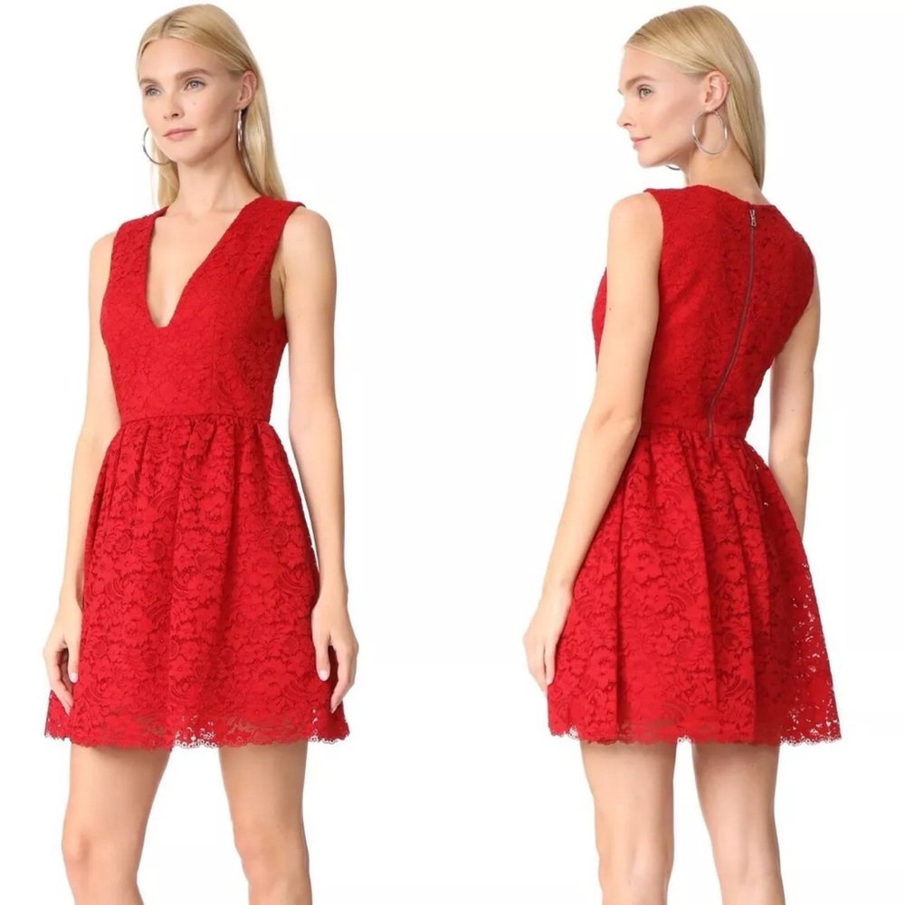 Alice + Olivia Red Kappa Party Dress Ruby Lace Sz 8